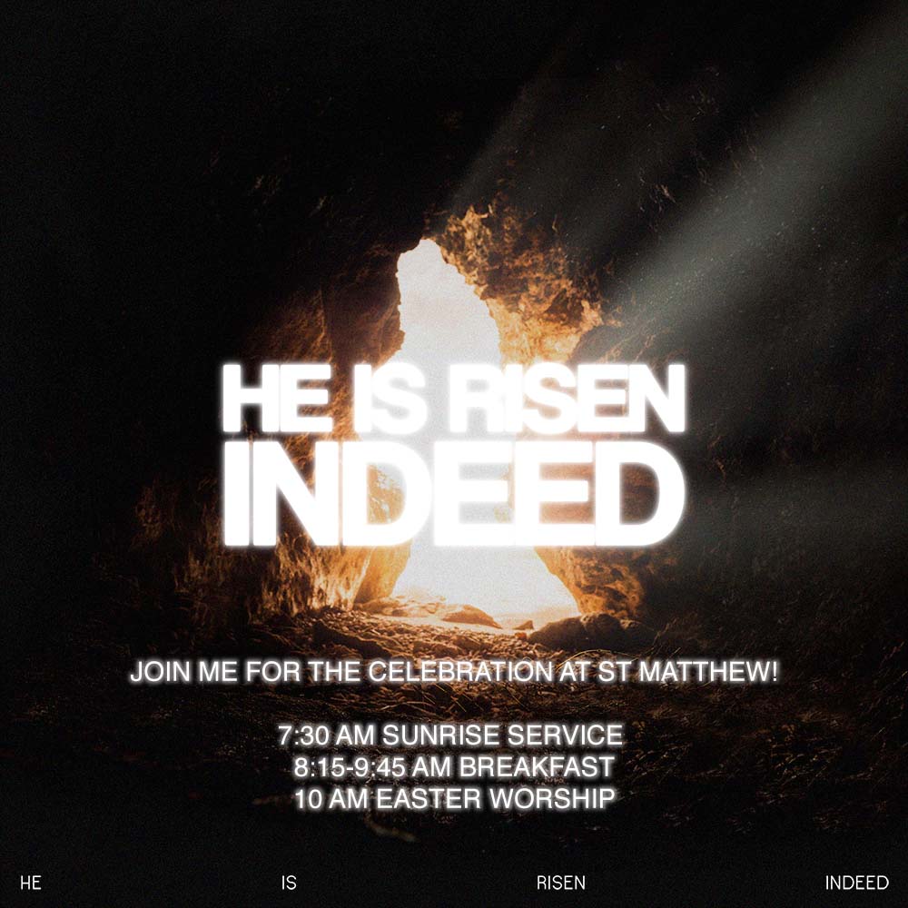 He Is Risen Indeed Empty Tomb Glow Text St Matthew Lutheran Church